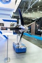 Aircraft engine. Front view of the Ukrainian-made MC-500 aircraft engine at the international exhibition ARMS AND SECURITY -